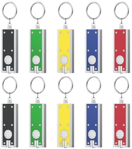 Uniclife 10 Pack LED Keychain Flashlight Mini Square LED Keychain Light 12 Lumen Portable Bright Battery Powered Key Ring Torch for Outdoor Camping Hiking and Emergency Lighting, 5 Colors of Shells