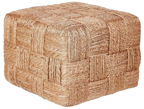 Beliani Boho Quadratischer Pouf Ottoman Hocker aus Jute mit EPS Füllung 50 x 50 x 35 cm Beige Hosri