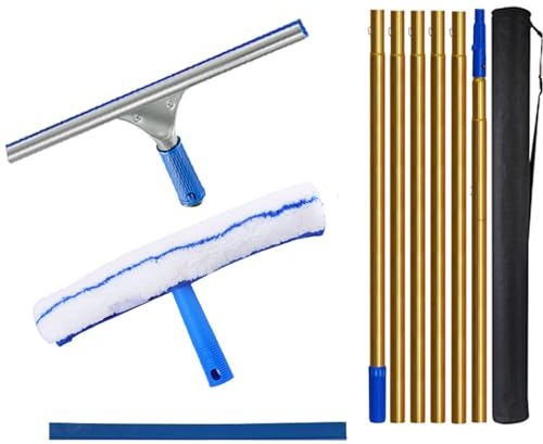 Rasqueta Limpiacristales para Ducha, Limpia Cristales Mamparas Ducha con Poste de Extensión 9m, Limpiador de Ducha de Goma 35cm para Ducha BañO Espejos Cristales Y Azulejo