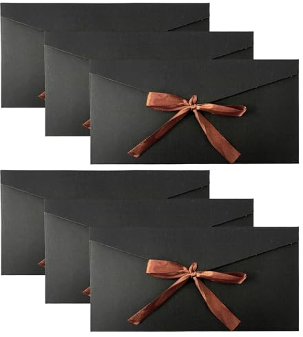 6 Stück Schwarze Bandumschläge aus Kraftpapier, Geschenkkartenumschläge, Leere Retro-Umschläge, Geeignet für Feiertagsfeiern, Einladungen, (22 X 11 cm)
