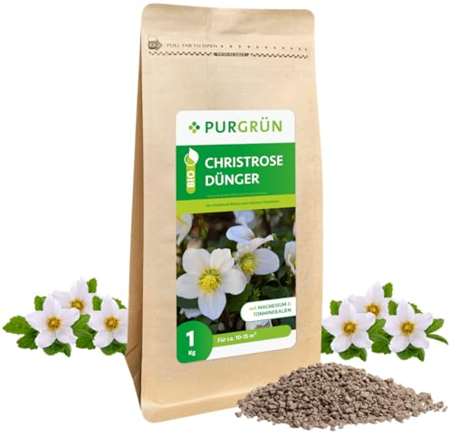 Purgrün® Christrose-Dünger 1 Liter – Leuchtende Blüten dank Guano – Premium-Dünger mit Spurennährstoffen – Verbessert die Wasserverteilung – Ergiebiges Konzentrat für ca. 400 Liter Gießwasser