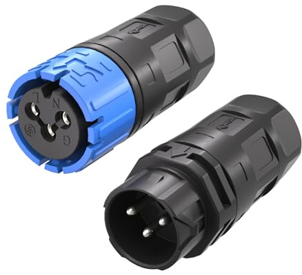 AOHUA Connettore Impermeabile Q20 IP68 A 3 Pin, Spina Maschio Femmina Autobloccante, Giunzione Rapida a Leva 300V/15A per Cavi 5,5–10mm, Resistente per LED, Industria e Ambienti Marini, 4 Pezzi