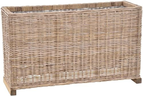 Hochbeet aus echtem Rattan 99x37x59cm Hoher Pflanzkasten mit Folie Blumenkasten (Grau Natur)