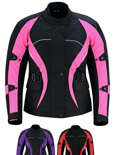 warrior gears Veste de moto à ventilation d'air pour femme Veste de moto en textile 600D Cordura Veste de moto imperméable et respirante avec ventilation CE Doublure amovible pour femme