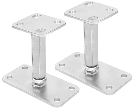 AllRight Pfostenträger 2 Stück Höhenverstellbar Stützenfuss Verstellbar Höhe 140-200 mm Verzinkt Bodenfuß Stützfuß Pfosten Füße Bodenplatte 160 x 80 mm Trägerplatte 80 x 80 mm Silber