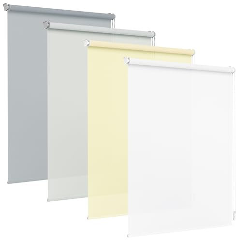 Jalousiescout Rollo ohne Bohren, Klemmfix Rollo für Fenster und Türen Lichtdurchlässig, Sonnenschutz Sichtschutz, 35 x 230 cm (BxH), Creme