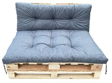 IN WOHO Palettenkissen Set Ekoleinen 120x80 + 120x40 cm, Wasserabweisende Sitz- und Rückenkissen für Europaletten, Outdoor Auflage für Balkon und Garten