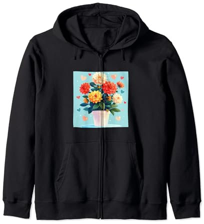 Dahlia Plant In Pot Cottagecore Hearts Graphic Zip Hoodie