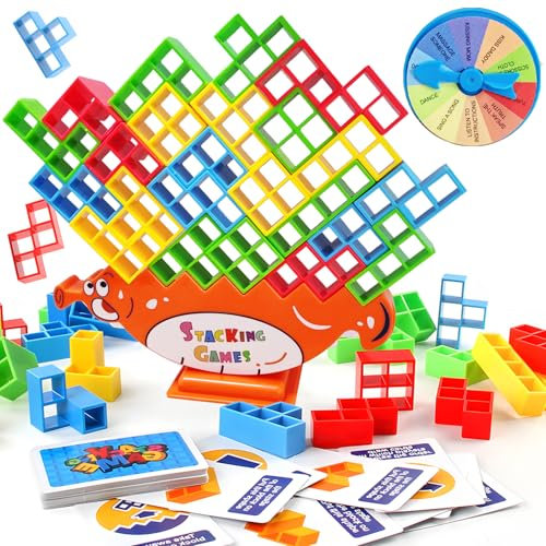 Yeelan Tetra-Tower Spiel, 64 Stück Balance Spiel, Lustige stapelspiel Mit EIN Strafendes Rad, Stack Attack Spiel mit Mehreren Spielern, Team Tower-Spiel für Kinder und Erwachsene