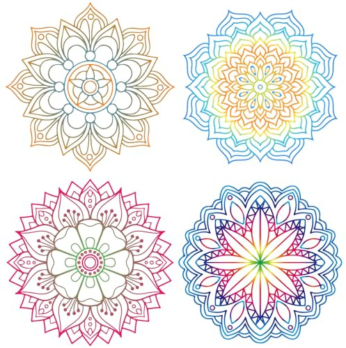 GORGECRAFT 4Stk 16cm Mandala Fensteraufkleber Großpackung Kunststoff PVC Bunte Meditation Statische Blumen Blumenkunst Nicht Klebende Runde Fensteraufkleber Für Fenster Türen Zimmer Büros Dekor