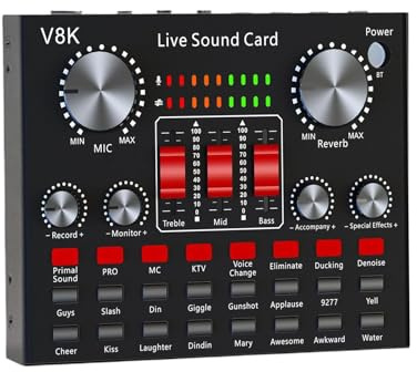 Carte son, tableau harmonique en streaming, équipement audio sans fil, compact, portable, facile à utiliser, créateurs de contenu, joueurs et musiciens en streaming audio, pour changer de voix, noir
