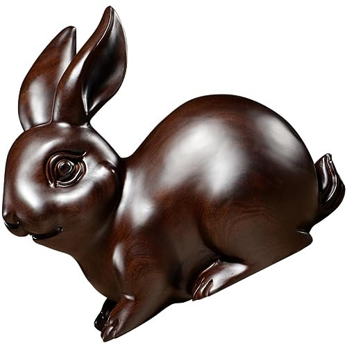 PRETYZOOM Wood Rabbit Ornament Holzfigur Für Desktop-Dekoration Handgefertigte Chinesische -Rabbit Statue Wohn Und Bürodeko Langlebiges Material Graviert