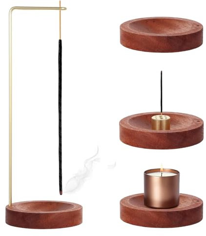 2-in-1 Räucherstäbchen Halter Holz Basis mit 9 Loch Räuchergefäß Holz Incense Burner Räucherstäbchen Halterung Räuchergefäß Weihrauchbrenner für Deko Yoga Meditation Home Office