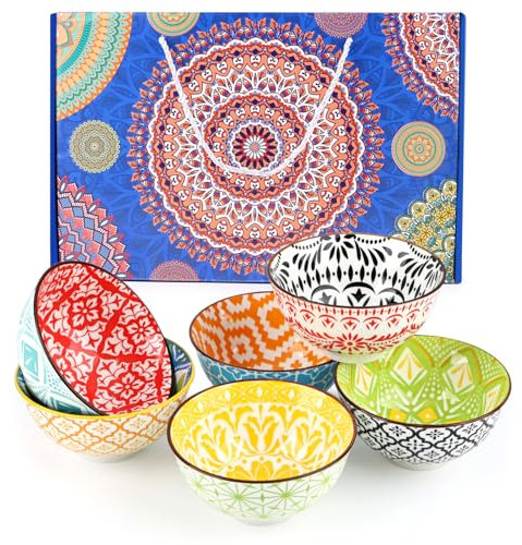 TBRFP Ceramic Small Cereal Bowls Set of 6 - Colorful 10 oz Bowl for Rice,Soup,Dessert,Ice Cream,Snacks & Side Dishes | Microwave, Oven & Dishwasher Safe | 4.6 Inch Cute Kitchen Serving Bowls