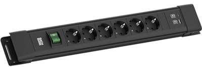 Bachmann CONNECTUS 6-Fach Steckdosenleiste (Robuste Mehrfachsteckdose mit Schalter, USB A/C 22W und 2m Kabel) Schwarz