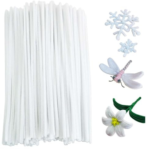 Pfeifenreiniger zum Basteln 100 Stück Chenilledraht Pfeifenputzer Lang 30 cm X 6mm Pipe Cleaner Basteln für DIY Handwerksprojekte (Weiß)
