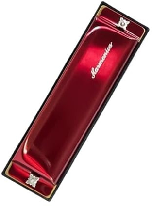 Professional Harmonica 10 Hole Blues Harmonica 20 Note Metal Top Plate Resin Comb Phosphor Bronze Reeds(Red)