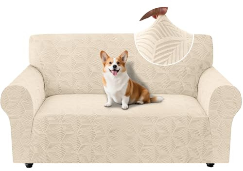Ystyle Universal Sofa Überzug 2 Sitzer mit Armlehne, Beige | Weicher Stretch Sofabezug, Couchbezug Kratzfest Rutschfest, Strecken Sofaüberwürfe, Sofaschoner Waschbar für Wohnzimmer