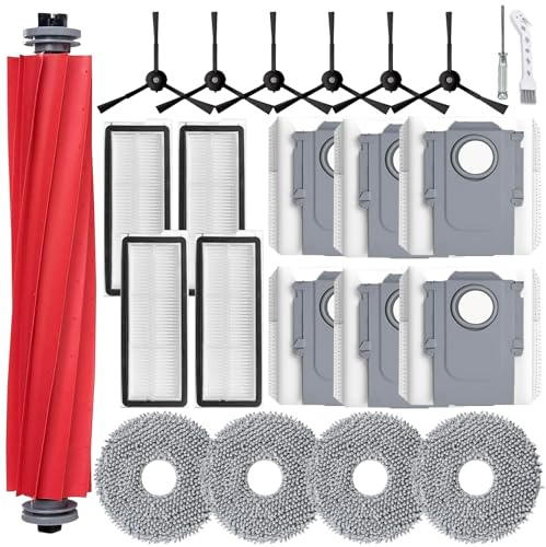 HoHumoca Kits d'accessoires pour Roborock Qrevo S/Qrevo Pro/Qrevo MaxV/Qrevo Plus Aspirateur, 1 Brosse Principale, 4 Filtres, 6 Sacs à poussière, 4 Serpillière, 6 Brosse Latérale