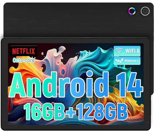 Ainmel Android 14 Tablet - 10,4 Pollici Octa-Core,16GB+128GB/TF 1TB, Widevine L1, 8MP+5MP, BT5.0, WiFi 6, Face Unlock Tablet PC (Nero)