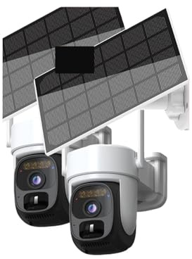 VEKELETE Telecamere di Sicurezza Intelligenti Wi-Fi con Pannelli solari, Telecamera IP di sorveglianza PTZ con rilevamento del Movimento, Visione Notturna a Colori HD da 5 MP(2PCS ADD 64G Card)