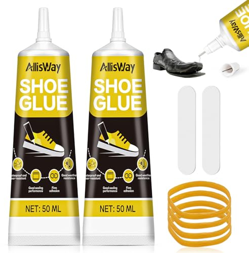 AllisWay Schuhsohlenkleber, Hohe Zähigkeit, Transparente Reparatur,50ml*2 | Schuhkleber Extra Stark Wasserfest, Schuhsohlenkleber, Starke Haftung, Geeignet für Sportschuhe, Sandalen und Ledersohlen