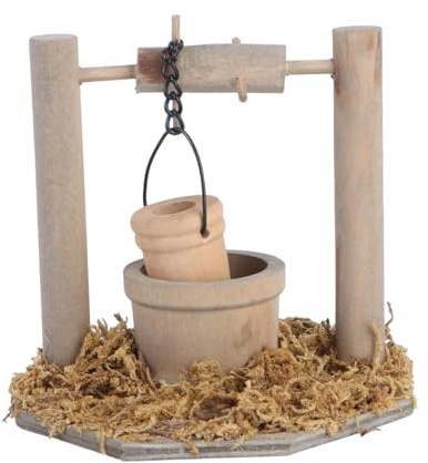 Modèle de puits miniature avec seau d'eau pour maisons de poupées, décorations de jardin, sculpture rurale, artisanat de maisons de poupées, puits d'eau miniatures pour jardin