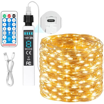 MUSUNIA Wiederaufladbare Lichterkette batteriebetrieben, funkelnde Lichter mit Fernbedienung und Timer, warmweiße LED-Lichterkette für Schlafzimmer, Camping, DIY, Hochzeit, Weihnachtsdekoration