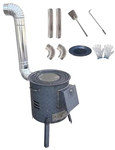 Cocina Camping Portátil con Tubo de Humo Barbacoas de Carbon y Leña Metálicas con Patas Ajustables Estufa de Leña para Chalets con Jardín, Calefacción de Tiendas de Campaña(46 * 46 * 65cm)