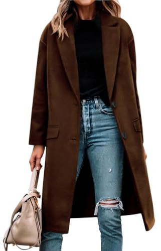 Ansenesna Wollmantel Damen Winter Lang Winterjacke Warm Wolle Wintermantel Elegant Oversize Mantel Frauen Übergangsjacke Ohne Kapuze Damen-Mäntel Mit Knöpfen Übergangsmantel Trenchcoat Wolljacke