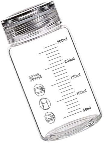 Hohopeti Vaso de Vidrio con Escala Graduada 260 Ml Vaso Portátil con Tapa para Agua y Leche Botella de Agua de Boca Ancha para Viaje Oficina y Uso Diario
