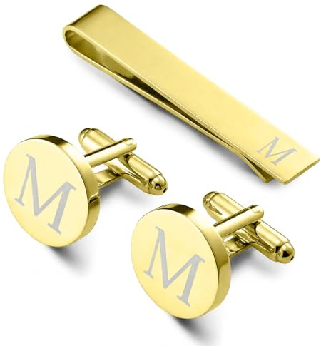 DIPZO Boutons de manchette pour homme et pince à cravate, boutons personnalisés pour mariage, banquet, cérémonie, affaires (Or-M)