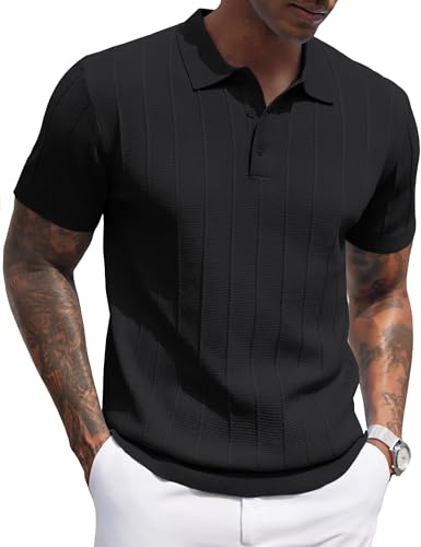 COOFANDY Camisas Polo Hombre Manga Corta Verano Casual Vacaciones Botones Tejido Elástico Golf