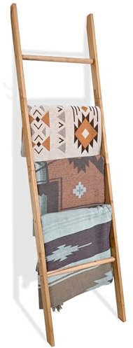 FUIN Blanket Ladder, 63in Rustic Solid Wood Decorative Rack