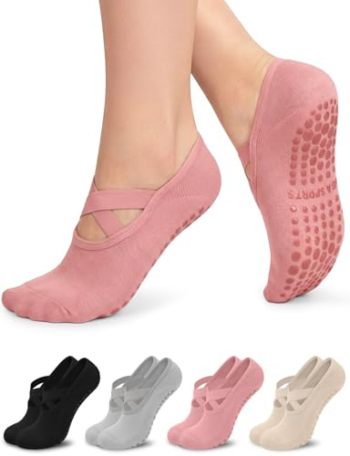 BLONGW Pilates Socks for Women, Cute Non Slip Grip Socks Athletic Socks