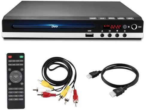 Tosuny Regionsfri HDMI DVD-spelare för TV, 1080P HD DVD-spelare med Fjärrkontroll och HDMI/AV/USB-port, Spelar Alla Regions -skivor och Multiformat, Kompatibel med PAL/NTSC (BLACK)