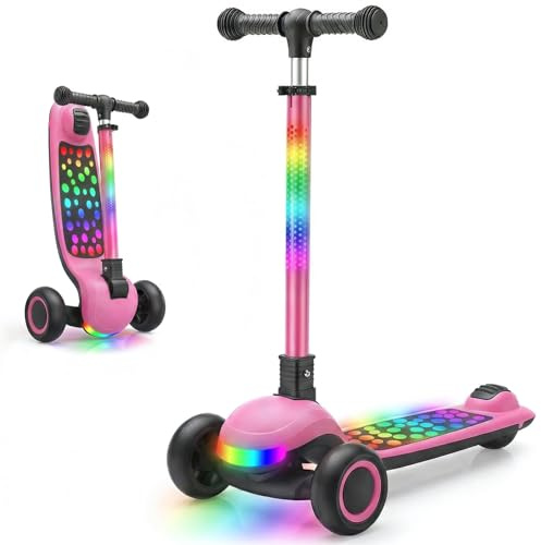 UBRAVOO Roller Kinder 3-10 Jahren Scooter für Kinder mit Nur Einem klick Zusammenklappbar, mit 4-Fach Höhenverstellbarem Lenker und Hinterradbremse, Beleuchteter Wide-Deck-Scooter&Jungen und Mädchen