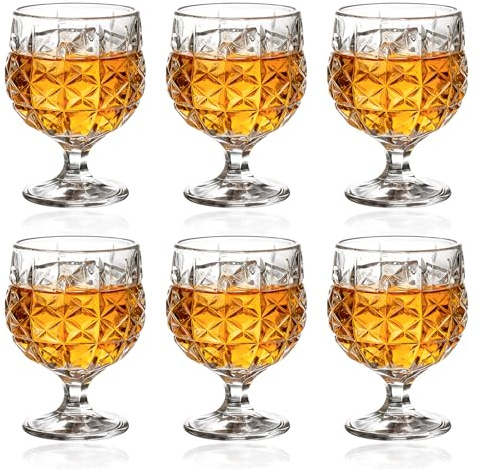 Wovella 6 Pack Vintage Stemware 7.7 Ounce, Embossed Wine Glasses Set, Elegant Red and White Wine Goblets, Ideal for Parties and Entertaining