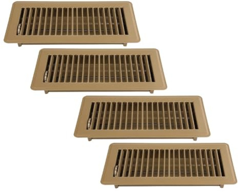Fpreeza Registro de suelo de 4 x 10 pulgadas, paquete de 4 rejillas de ventilación de piso, rejillas de acero resistente para caminar, rejilla decorativa ajustable
