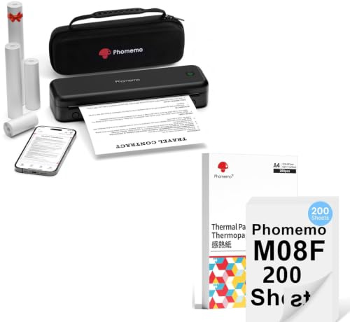 Phomemo M834-Tragbarer Drucker und 200 Blatt A4-Thermopapier