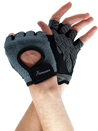 Actesso Atmungsaktive Fitnesshandschuhe - Gepolsterte Fingerlose Handschuhe für Radfahren, Fitness, Gewichtheben (L, Grau)