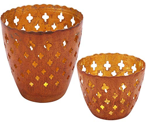 Marrakesch Farol portavelas Oriental de Metal - Candelabro para el jardín - Decorativo para la Mesa - Mateo 2 Piezas - transmite Buen Ambiente - Pasa un Buen rato en el jardín