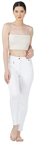 Avon Equine - Pantaloni da equitazione da donna, in silicone, con seduta integrale, in cotone/lycra, di alta qualità, con motivo scarpa da cavallo con impugnatura in silicone (bianco, 38 pollici)
