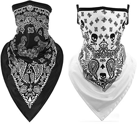 Scarf Shack Unisex Bandana Gesichtsbedeckungsmaske Schal Gesicht Rave Sturmhaube Halsmanschette mit Ohrschlaufen, Staubtuch, waschbar, Wind Motorradabdeckung für Frauen/Männer (Packung mit 2-5)
