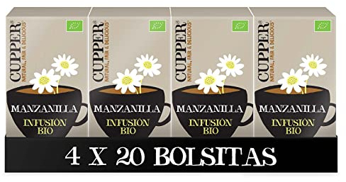 Cupper - Infusiones Ecológicas de Manzanilla - Pack 4 de Cajas 20 Bolsitas