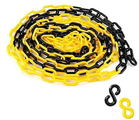 HATOOLHA® Kunststoff-Gliederkette, Kunststoff-Sicherheitskette Barriere Straßenwarnblock Verkehrssperre Kette mit 2 S-Haken (2 m, schwarz + gelb)