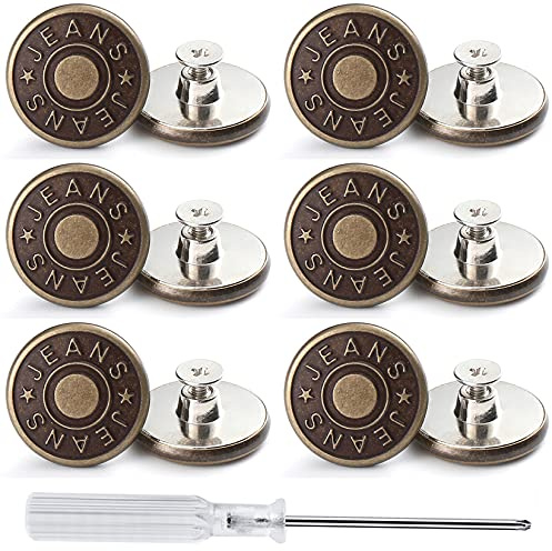 Manzella 12 Sets verstellbare Knöpfe für Jeans, 17 mm, kein Nähen, sofortige Metallknöpfe, abnehmbare Jeansknöpfe, Set mit Gewindenieten und Schraubendreher