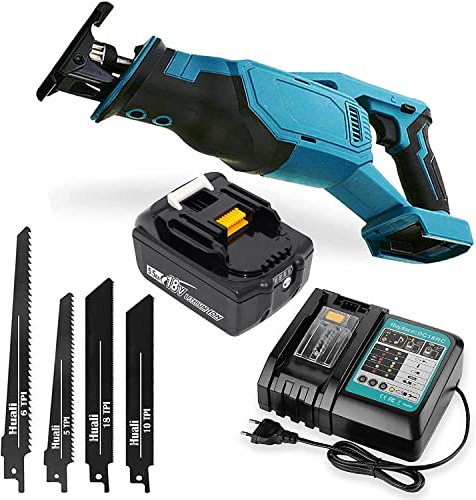 Scie Sauteuse Inalámbrique 18V avec 2 Batteries 5.5Ah et Chargeur - Kit Compatible avec Batteries Makita 18V - 4 Lames Incluses pour Bois, Métal et Aluminium