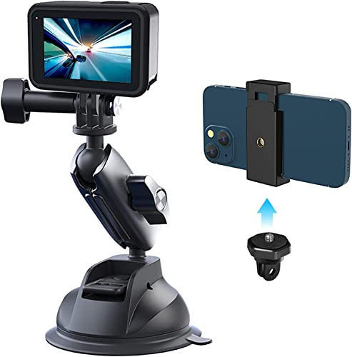 TELESIN Ventosa con Clip para Teléfono para DJI/GoPro/Insta360 | Fuerte succión, rótula 360°, para action cams y smartphones.