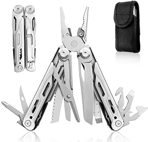 HONZIN Multitool Pliers 18-in-1 Stainless Steel Pocket Multi-Tool, Wire Cutters, Scissors, Screwdriver, Bottle and Can Openers, with Nylon Sheath, Camping, Outdoor, Repair